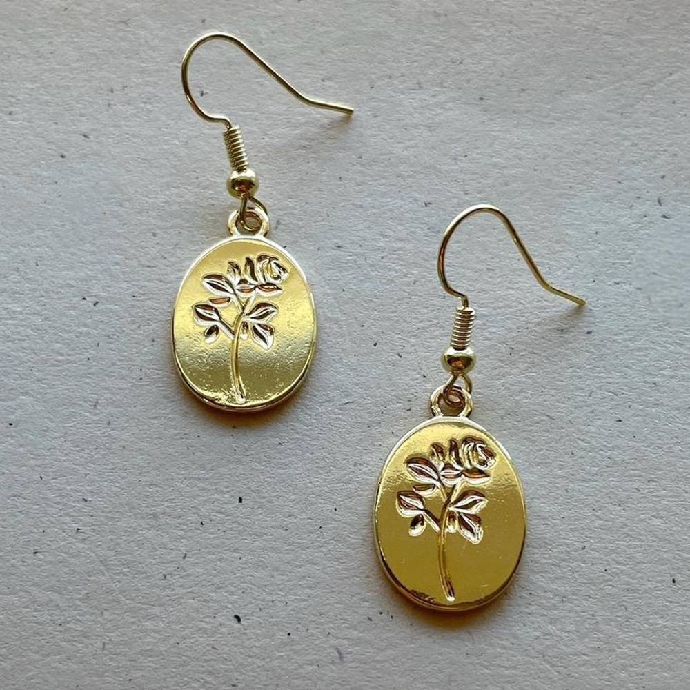 Gold Flower Charm Dangle Earrings